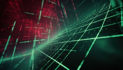 Aufkleber - Abstract Digital Grid with Red and Green Glow