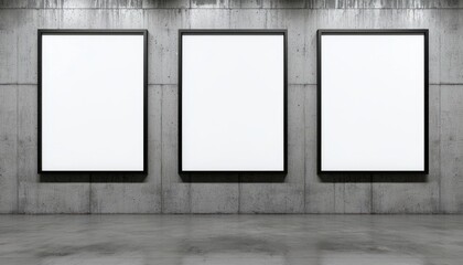 Poster - Three Blank Frames on a Concrete Wall