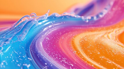 Sticker - Abstract colorful liquid wave with bubbles.