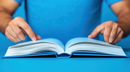 Aufkleber - Close-up of Open Book with Man's Hands Reaching Towards It