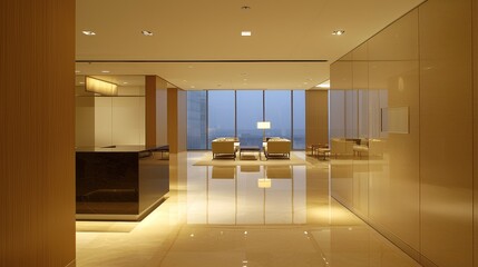 Aufkleber - Modern Office Lobby with Marble Floor and City View