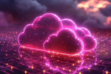 Poster - Glowing Cloud Symbol in a Digital Network Landscape