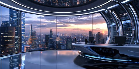 Aufkleber - Futuristic Office Space with Cityscape View