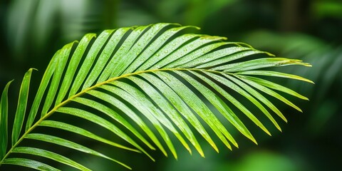 Poster - Close-Up of a Green Palm Leaf with Water Droplets