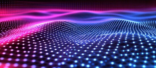 Poster - Abstract Wavy Grid of Blue and Pink Lights