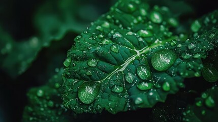 Poster - Dew Drops on a Green Leaf