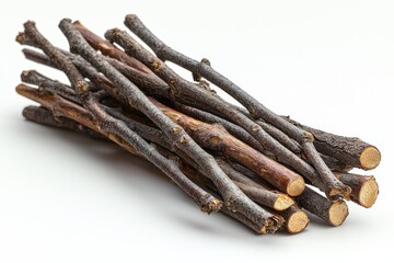 Poster - A Pile of Cut, Dry Tree Branches on a White Background