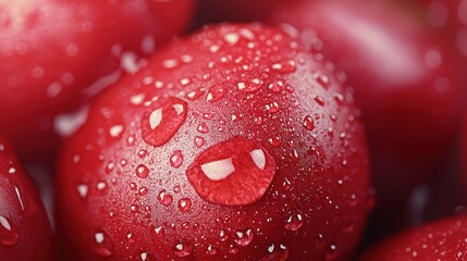 Poster - Close-Up of a Dew-Covered Red Cherry