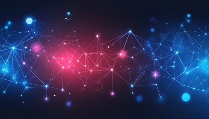 Poster - Abstract Network with Glowing Lines and Nodes in Blue and Pink Hues