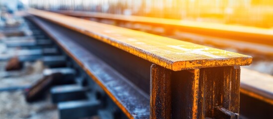 Aufkleber - Close-up of a Rusty Steel Rail on a Train Track