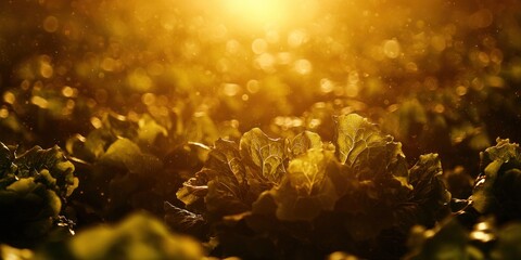 Poster - Golden Light Illuminating Green Leaves of a Plant