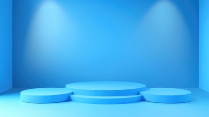 Aufkleber - three blue circular platforms in a room with blue walls and spotlights