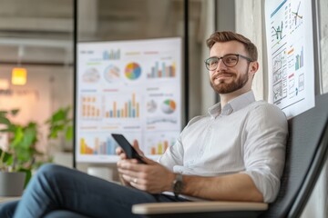 Poster - Business professional analyzes data while sitting in modern office environment