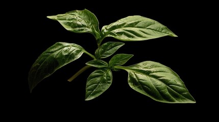 Poster - Close-up of Fresh Green Basil Leaves on a Black Background