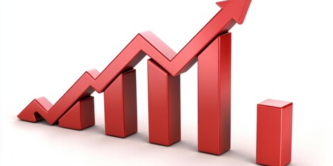 Poster - Red arrow pointing up with a graph of bars behind it.