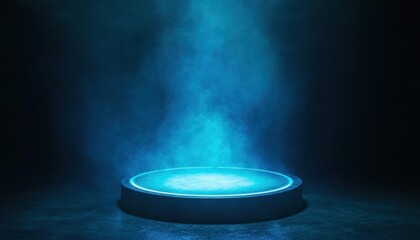 Poster - Circular Platform with Blue Neon Light and Smoke