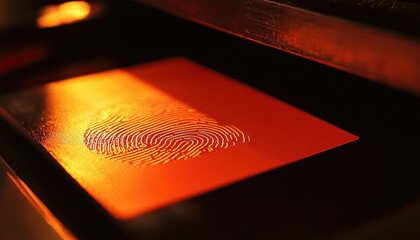 Poster - Fingerprint Scanner with a Visible Fingerprint on a Red Surface