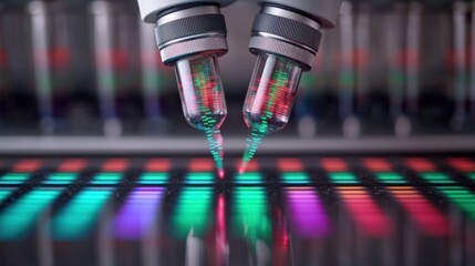 Aufkleber - Close-up of a Microscope with a Fluorescent Sample