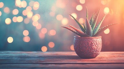 Poster - Potted Aloe Vera Plant with Bokeh Background