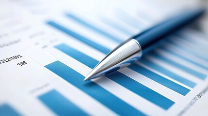 Poster - Close-up of a Blue Pen on a Bar Graph