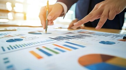 Leinwandbilder - Close-up of a Hand Pointing at Charts and Graphs