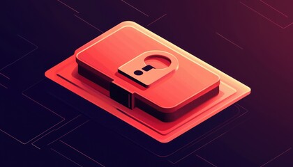 Fototapete - Red 3D Isometric Abstract Padlock Illustration