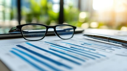 Poster - Glasses, Pen, and Financial Charts on a Desk