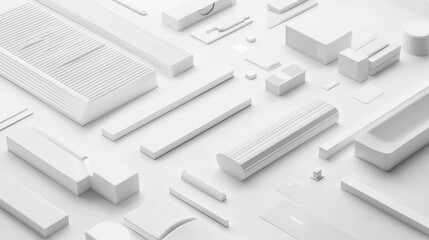 Aufkleber - Abstract Composition of White Geometric Shapes on a White Background