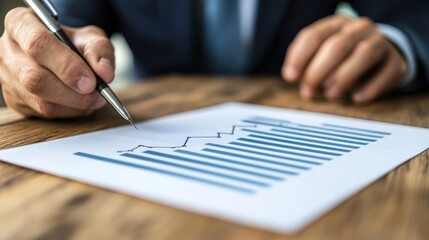 Leinwandbilder - Close-up of a businessman's hand analyzing a bar graph with a pen