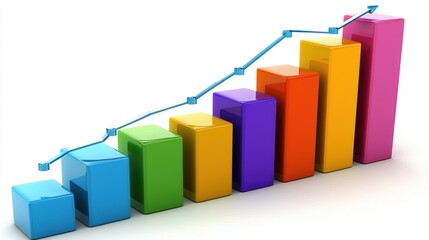 Aufkleber - Colorful 3D Bar Graph with Upward Trend Arrow