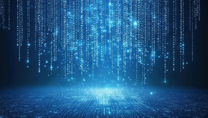 Poster - Abstract Digital Rain Falling on a Blue Surface