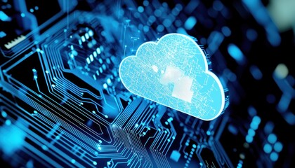 Aufkleber - Blue Cloud Symbol Over Circuit Board Representing Digital Technology