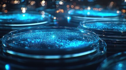 Poster - Blue Glittering Particles in Glass Petri Dish