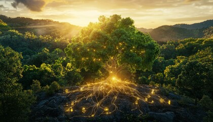 Poster - A Glowing Tree With Roots Reaching Out To Symbolize Growth and Connection