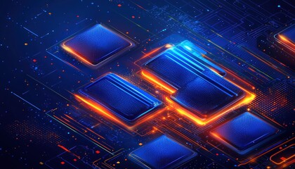 Aufkleber - Abstract 3D Render of Blue and Orange Geometric Shapes
