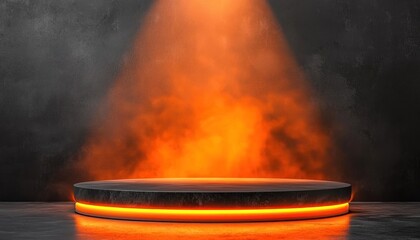 Poster - Black Circular Platform with Orange Glow in a Dark Setting