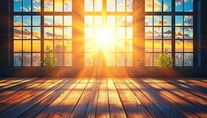 Poster - Sunbeams Through a Window Illuminating a Wooden Floor