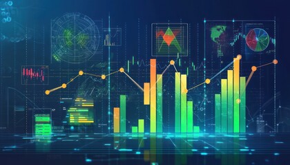 Aufkleber - Futuristic Digital Interface with Data Visualizations and Graphs