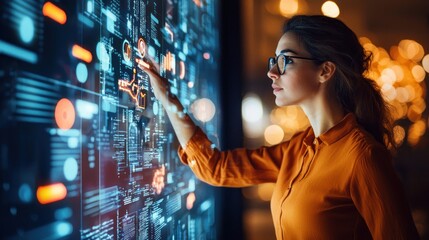Poster - Woman in Glasses Interacting with a Digital Interface