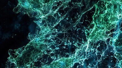 Aufkleber - Abstract Glowing Green Water Splash on Black Background