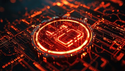 Aufkleber - Illuminated Circuit Board with a Glowing Circular Element