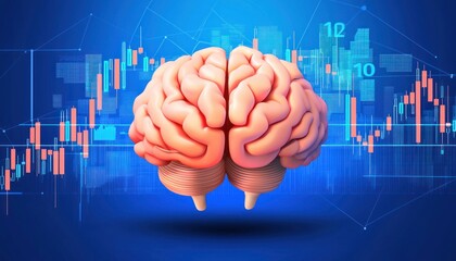 Aufkleber - A 3D Human Brain in Front of a Stock Market Chart