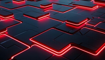 Poster - Abstract Black and Red Glowing Geometric Shapes