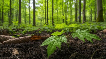Leinwandbilder - A Young Sapling Grows Up in a Lush Forest