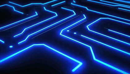 Poster - Abstract Blue Neon Lines on Black Background