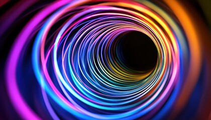 Sticker - Abstract Spiral of Vibrant Neon Colors Forming a Tunnel