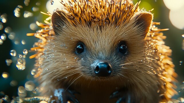 A hedgehog looks directly at the camera in a close-up, perfect for web design with a transparent background.