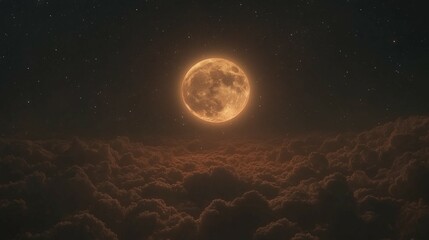 Wall Mural - the full moon casts a soft glow on clouds, enhancing the beauty of the starry night sky.