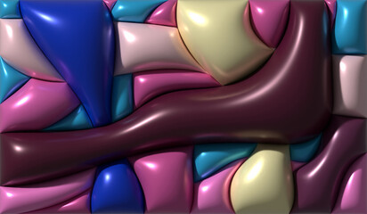 Fototapete - Multicolored wavy shapes with shiny smooth surface, 3D rendering illustration