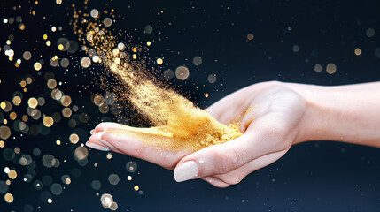 Poster - Hand with glitter action sprinkle sparkling dust for creative effects